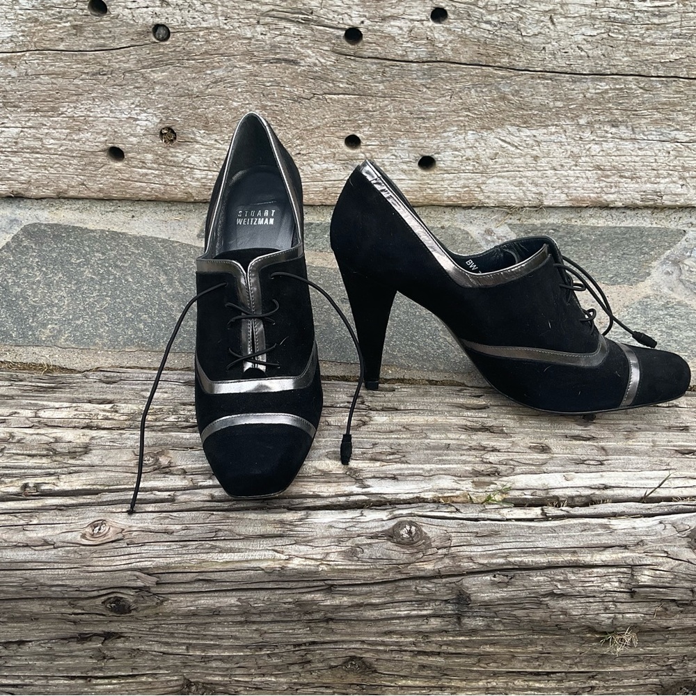 REDUCED! Stuart Weitzman black and silver heels. Made in Spain. Size 8. $40!